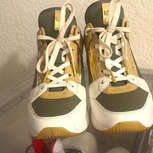 Green and Gold High-Top Sneakers
